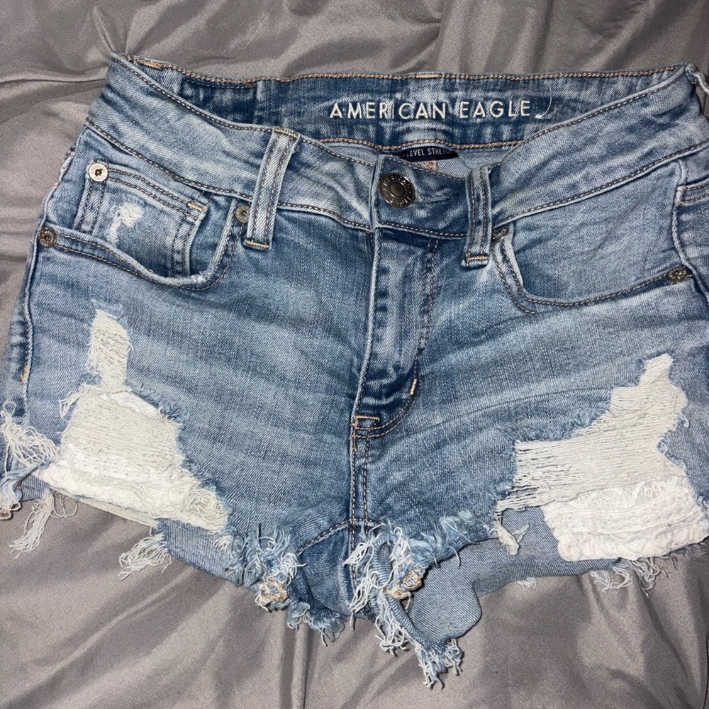 American Eagle Outfitters Light Blue Distressed Jean Shorts
